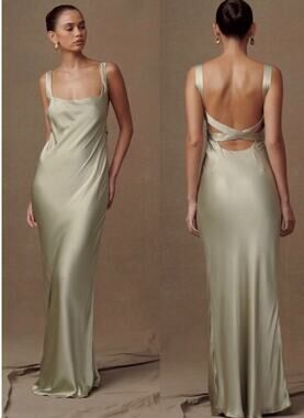 MESHKI Ensley Satin Maxi Dress – Sage Green – XXS – NWT